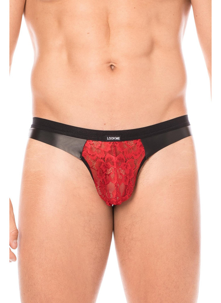 Jock rouge en dentelle et simili cuir - LM2002-27RED